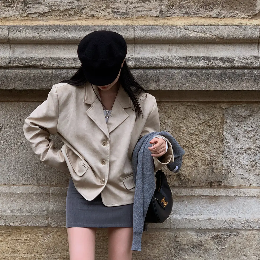 Women's Spring Autumn Vintage Single Breasted Short Suit Jacket Lady Long Sleeve Office Wear Loose Blazer Outwear