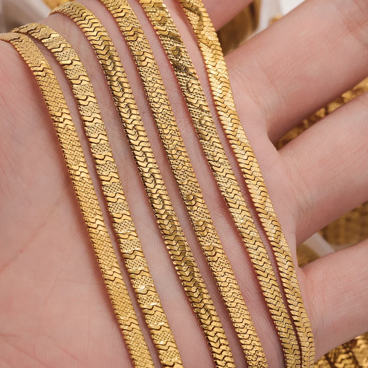 1 M Stainless Steel Textured Snake Curb Chains Embossing 4mm PVD Gold Plated Flat for DIY Jewelry Making Necklaces Supplies