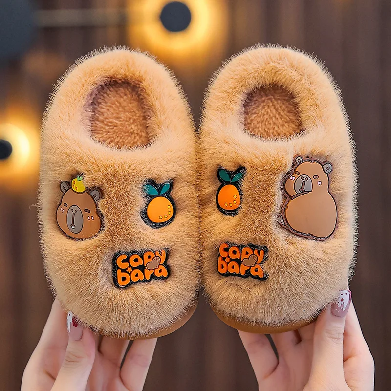 Baby Boys Girls Home Slippers 2026 Winter New Parent Child Kids Fuzzy Slippers Warm Fleece Lined Thick Sole Plush Cotton Shoes