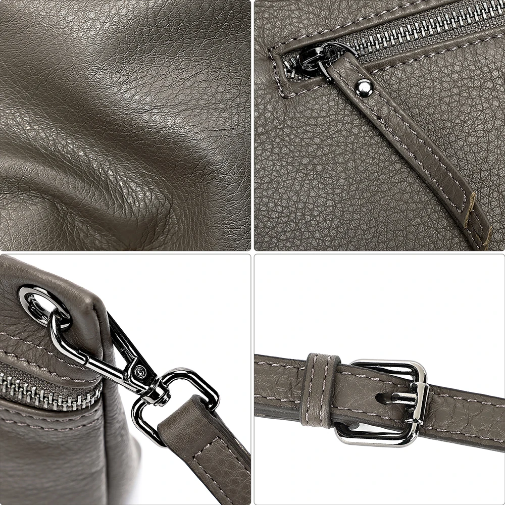 Genuine Leather Crossbody Bags for Women, Soft Leather Shoulder Clutch Purse, Multi-Zipper Adjustable Strap Messenger Bag view 4