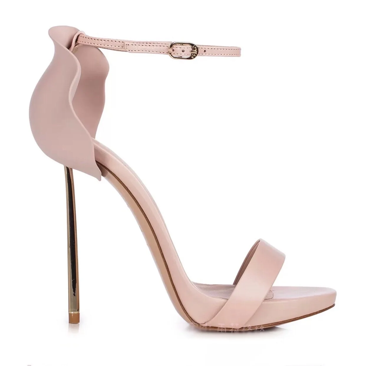 Stiletto Heel Solid Sandals Petal Round Toe Ankle Strap Fashion Women's High Heels Summer All-match  Leather Fashion Sandals