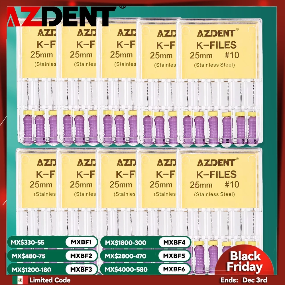 

10 Packs AZDENT Dental Hand Use K-Files Stainless Steel Endodontic Root Canal Files 21mm/25mm Endo Files Dentistry Lab Tools