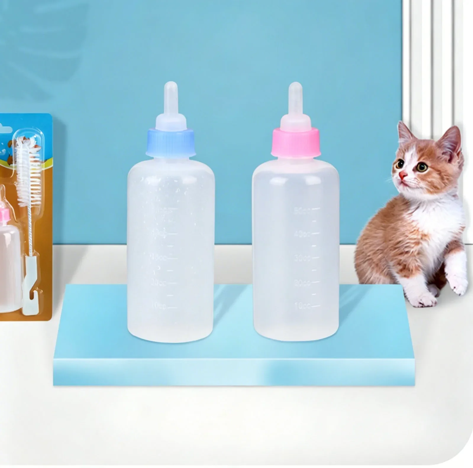 Pet Milk Bottle Feeding Set For Kitten Puppy Small Animals 60ml Soft Silicone Nipple Nursing Bottle With Cleaning Brush Replacem view 6