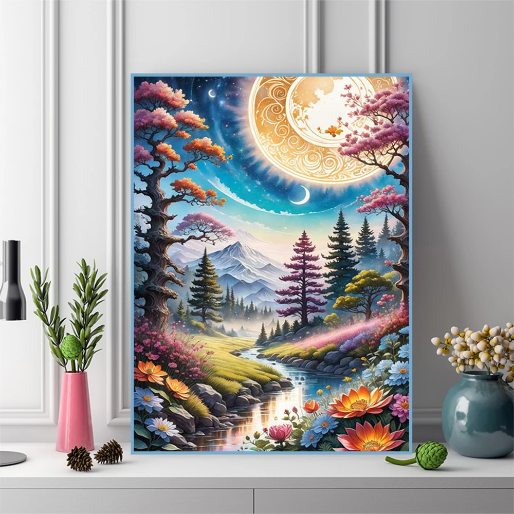 Evershine نهر الماس التطريز المشهد فسيفساء DIY الاكريليك الحرفية لوازم القمر الماس اللوحة ديكور الجبل للمنزل