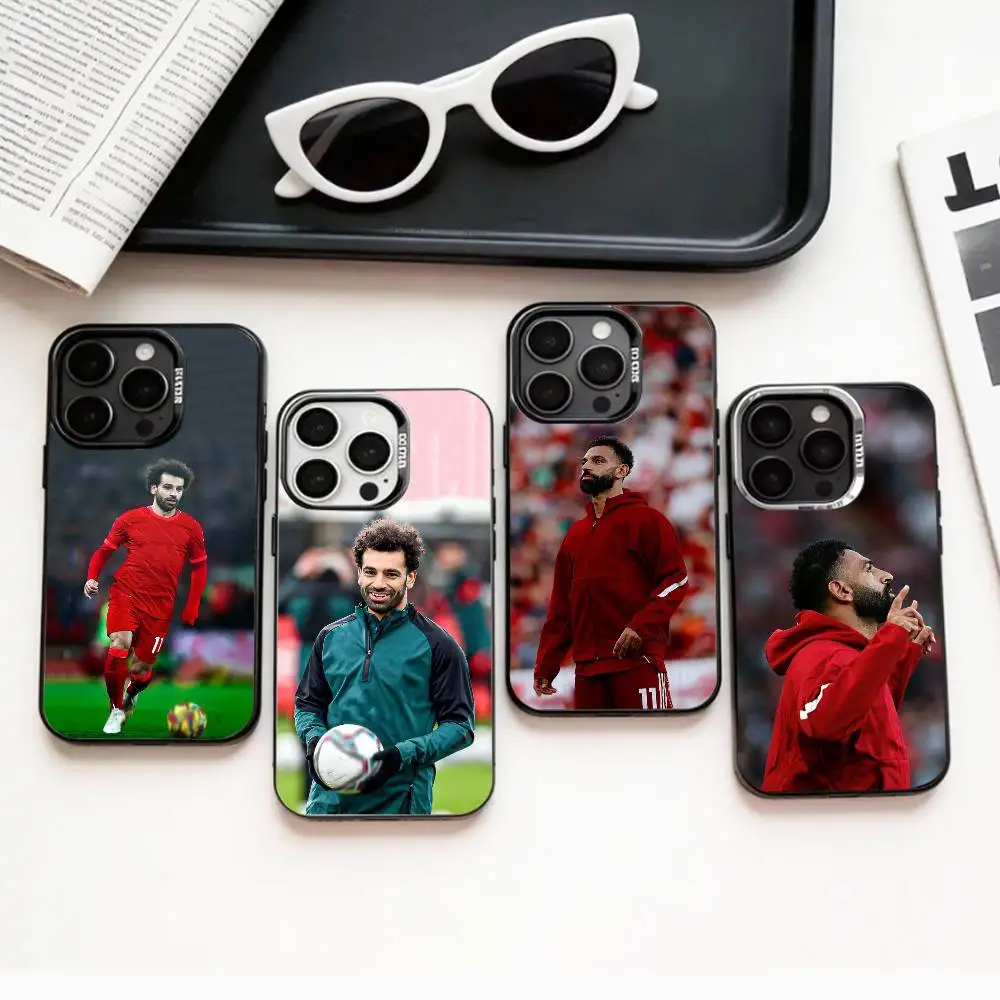 

Football M-Mohamed S-Salah 10 Phone Case For iPhone17,16,15,14,13,12,11 Plus,Pro Max Colored Silver Plated Inside Cover