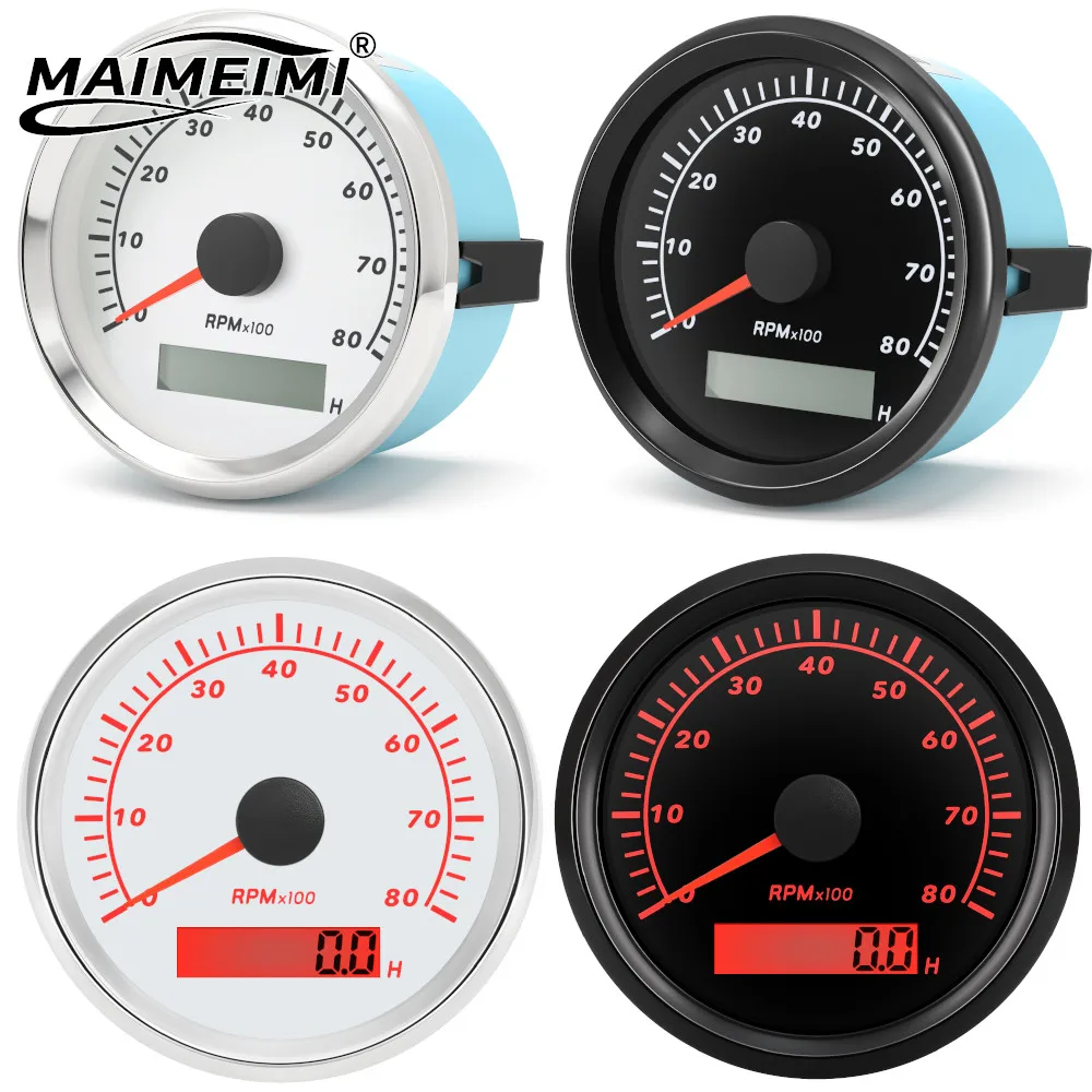 0-8000RPM Universal 85mm Car Boat Waterproof Marine Tachometer Gauge with Hour Meter 8K RPM Meter 9-32V Red Backlight