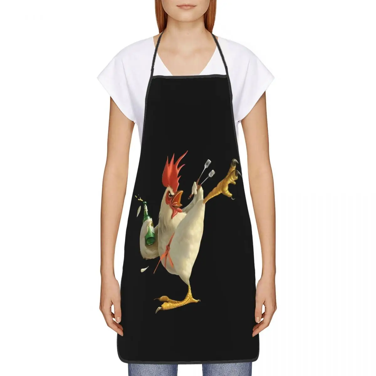 Rooster Bull Pattern Aprons Unisex Waterproof Kitchen Bib Funny Cartoon Polyester Gardening Pinafore