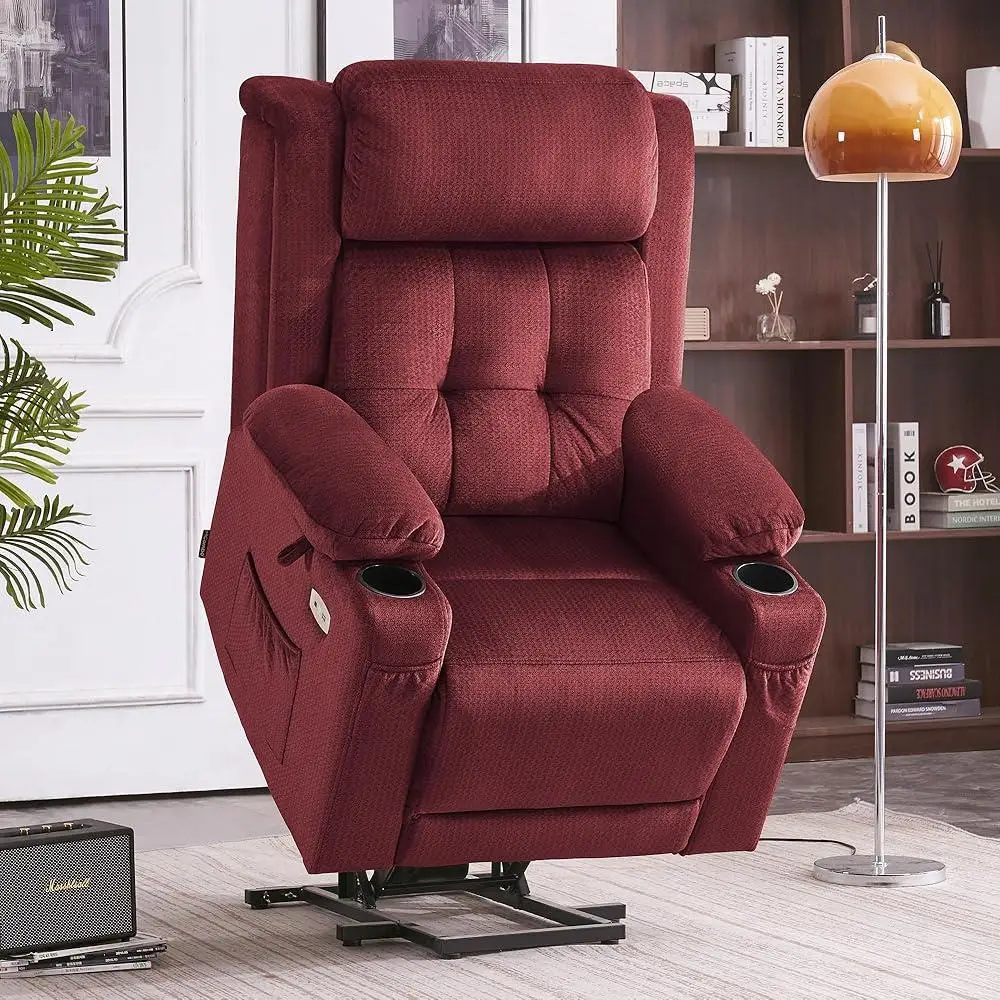 Large Dual Motor Power Lift Recliner Chair with Massage Heat Adjustable Headrest Infinite Position USB Cup Holders Easy Assemble