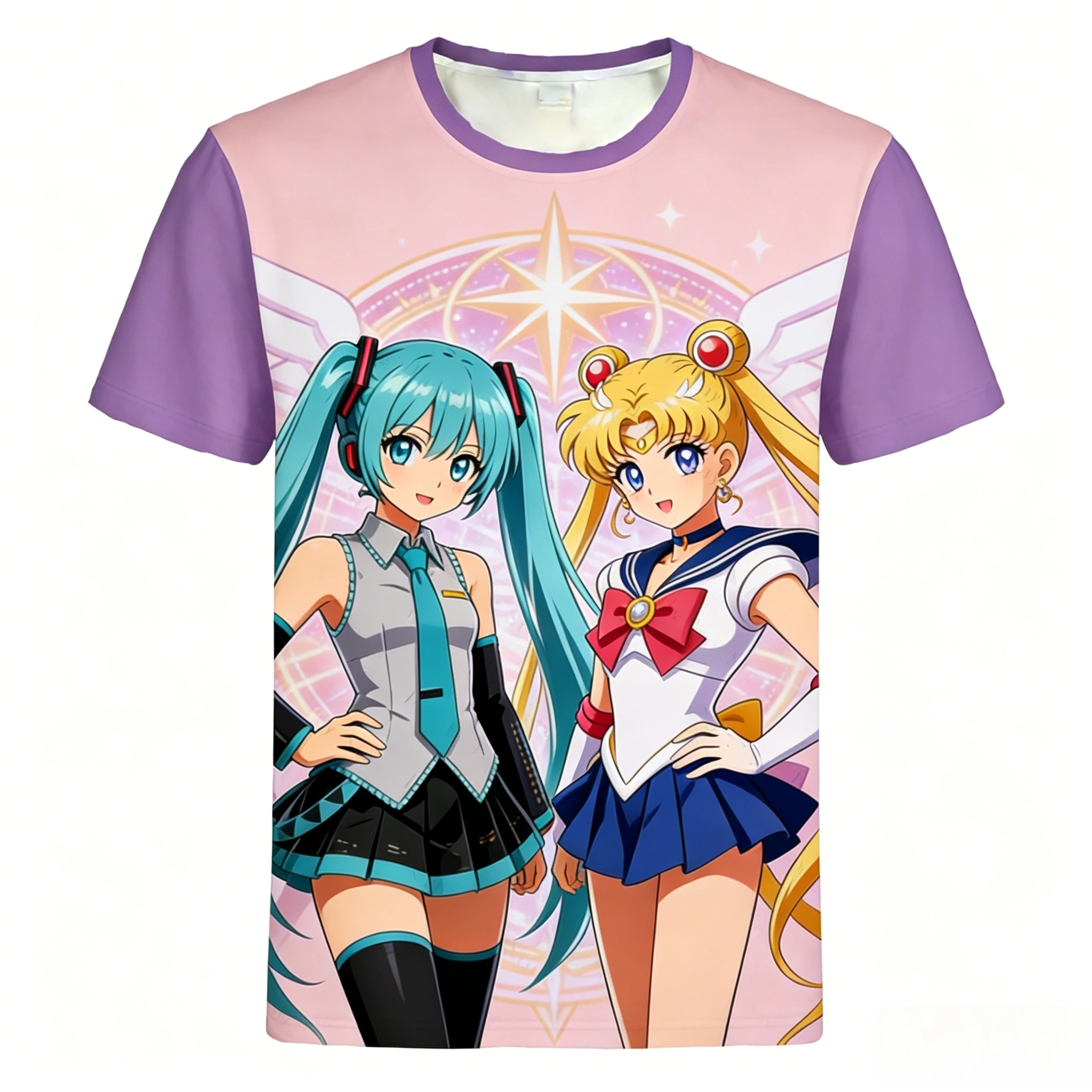 2026 Summer Sailor Moon Retro Cosplay T-shirt Men's Oversized 3D Printed Short-sleeved Family Unisex Children's Sports Shirt