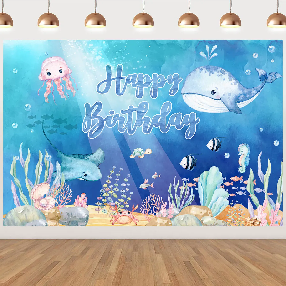 Mermaid Theme Birthday Decor Kids Boy Girl 1st Birthday Party Decor Under The Sea Scale Shell Baby Shower Background Banner