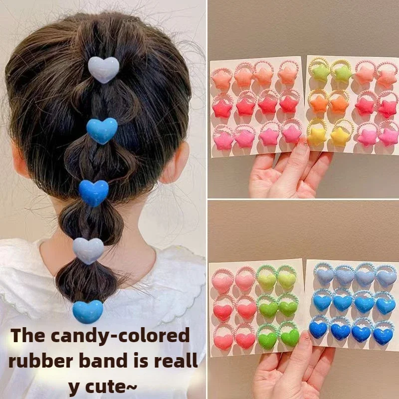 12PCS Lovely Candy Heart-shaped Girls Elastic Hair Colored Bands Princess Hair Accessories Children Hair Ties Baby Headwear