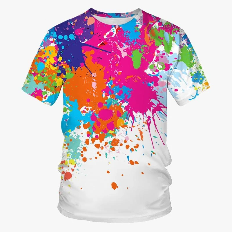 Graffiti Paint 3D Printing T-shirt Summer New Men\'s Women\'s Fashion Splash Ink New Short-sleeved Top Cool T-shirt