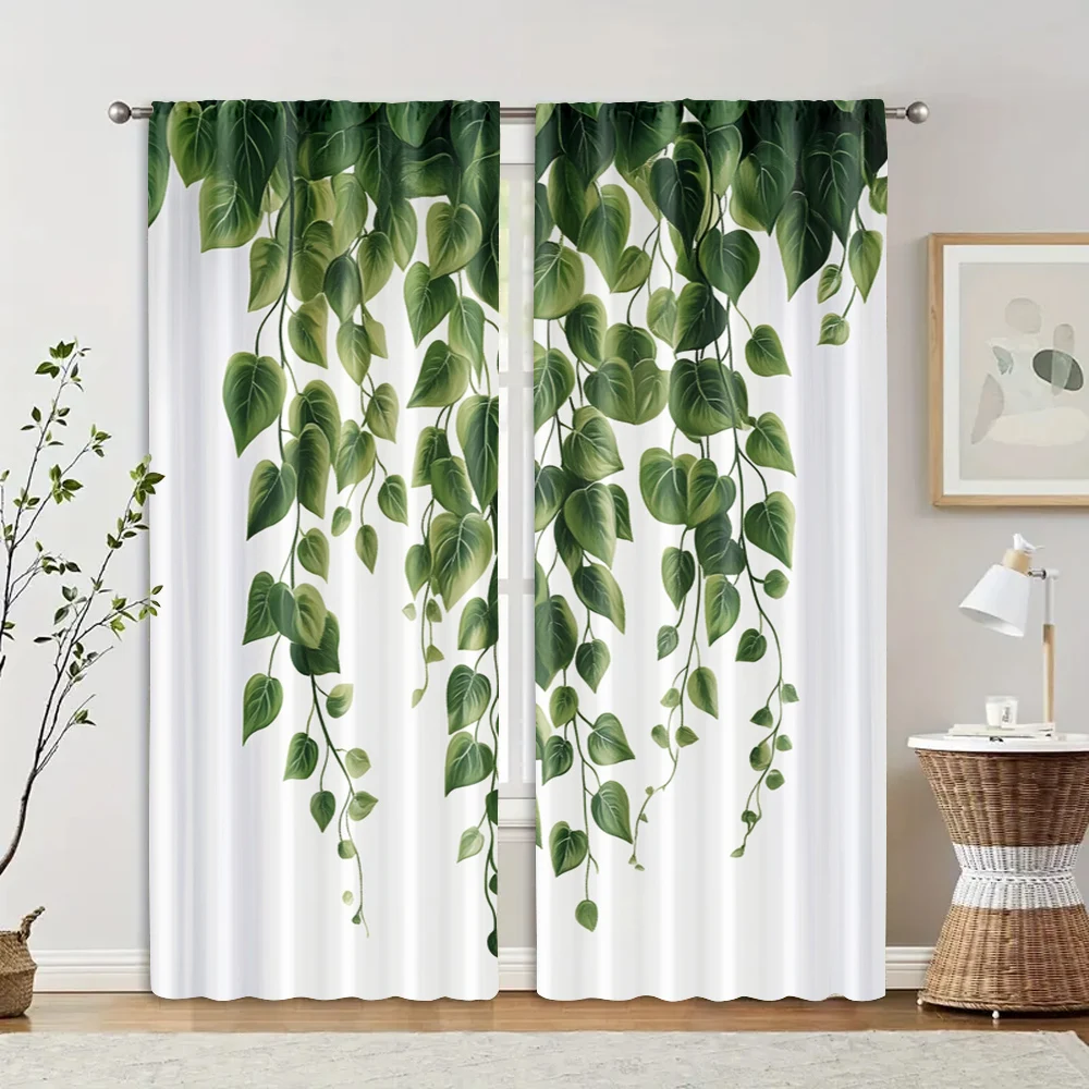 2pcs, Curtains&Window Treatment The green plants have climbed the wall Versatile 100% Polyester (without rod) Festive Perfect