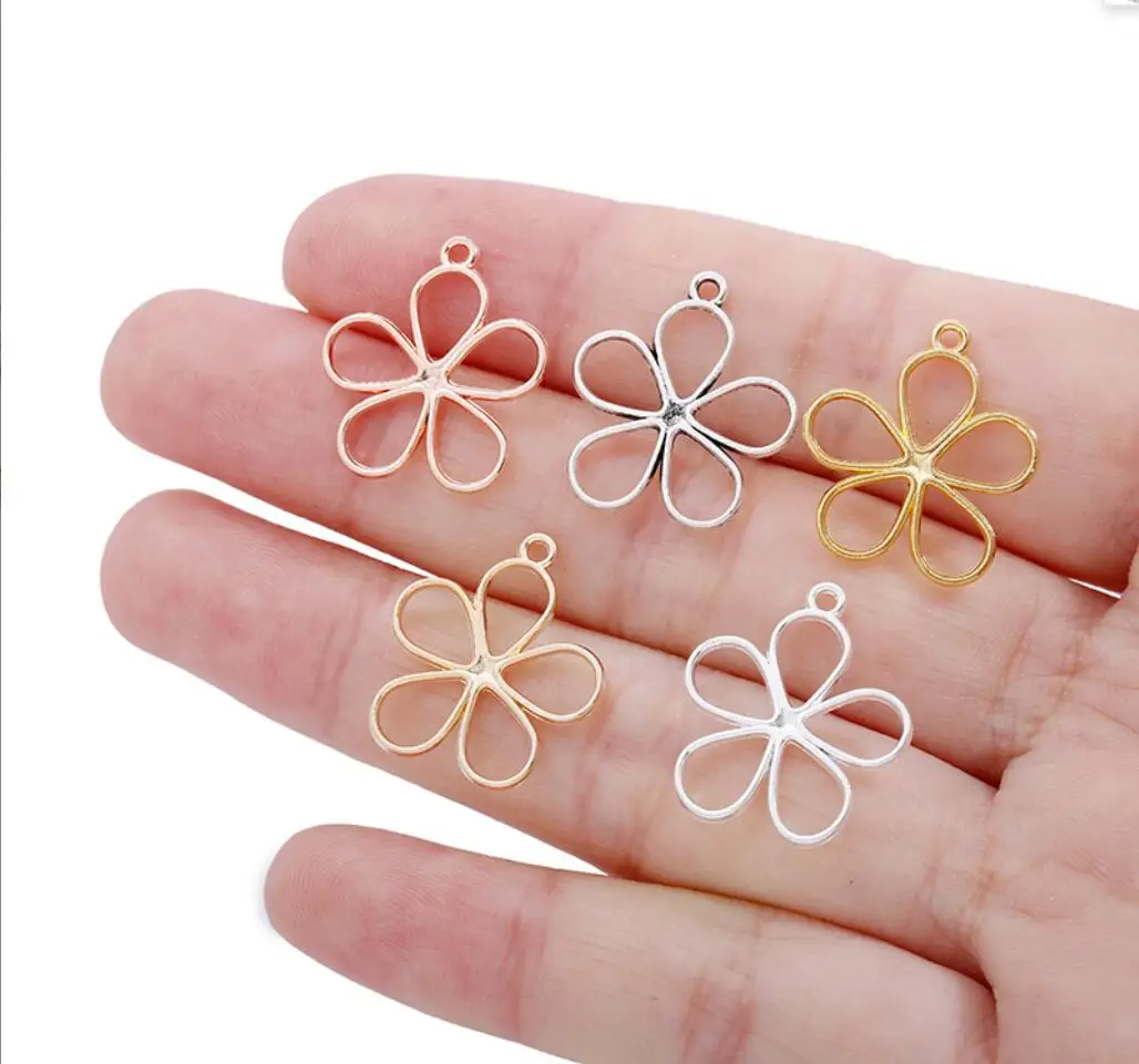 100pcs Tibetan Silver Abstract Large Hollow Flowers Charms Pendant e Handmade Jewelry F0063