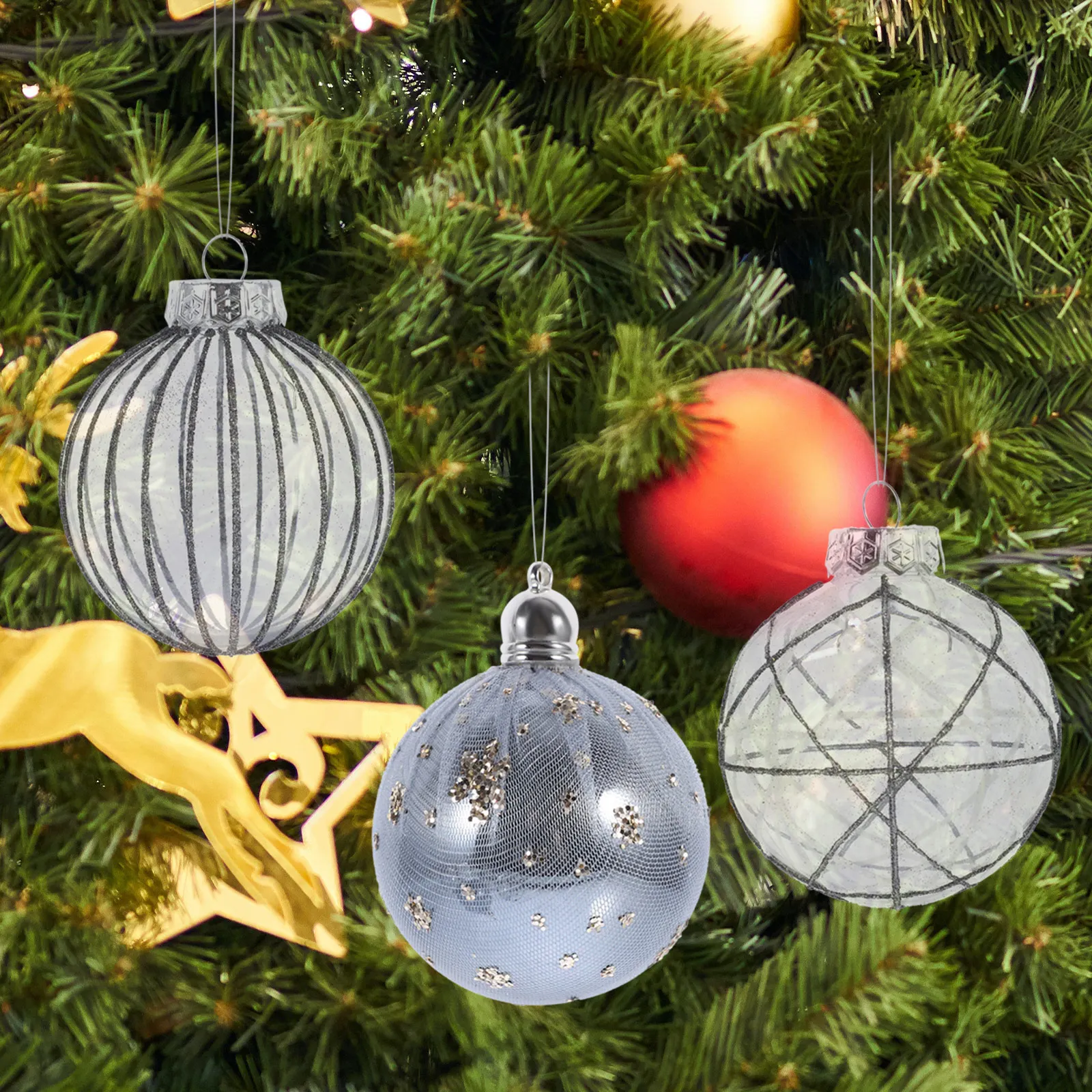 

6 Pcs Christmas Ball Decorations Hanging for Home Room Painted Tree Pendant Ornaments Blue