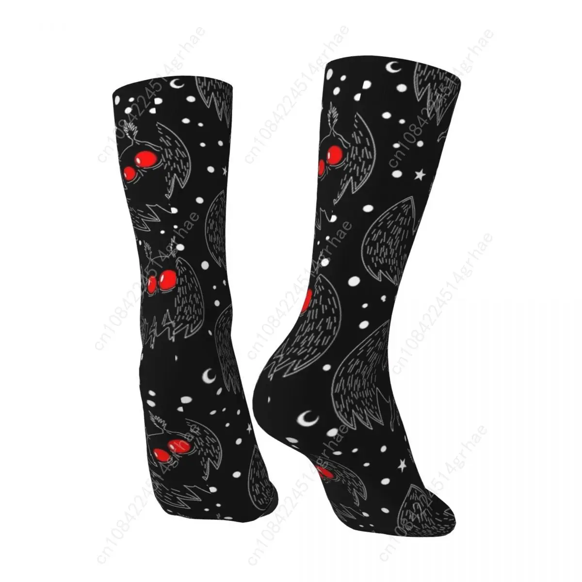 Mothman Night Chaussettes grises Bat Cryptids Bas tendance Couple Chaussettes de sport de course confortables Automne Chaussettes antidérapantes personnalisées