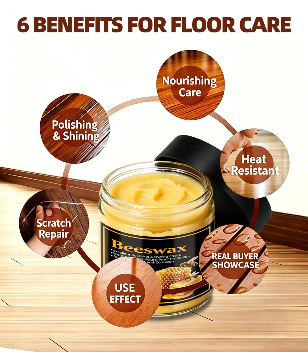 80ml natural beeswax with sponge, unscented type for furniture, floor, etc., essential wooden care for home, simple packaging