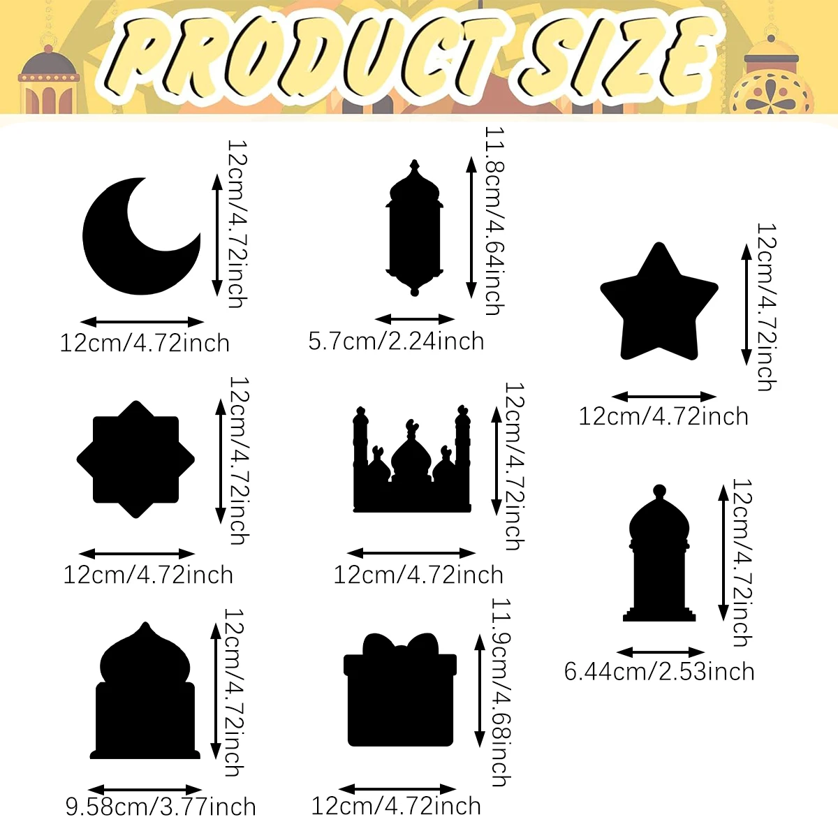 Kit de arte para rascar Ramadán, papel para rascar arcoíris con palos de madera, cintas, estrella, Luna, forma de linterna para fiesta Eid al-fitr, 48/96 Uds.