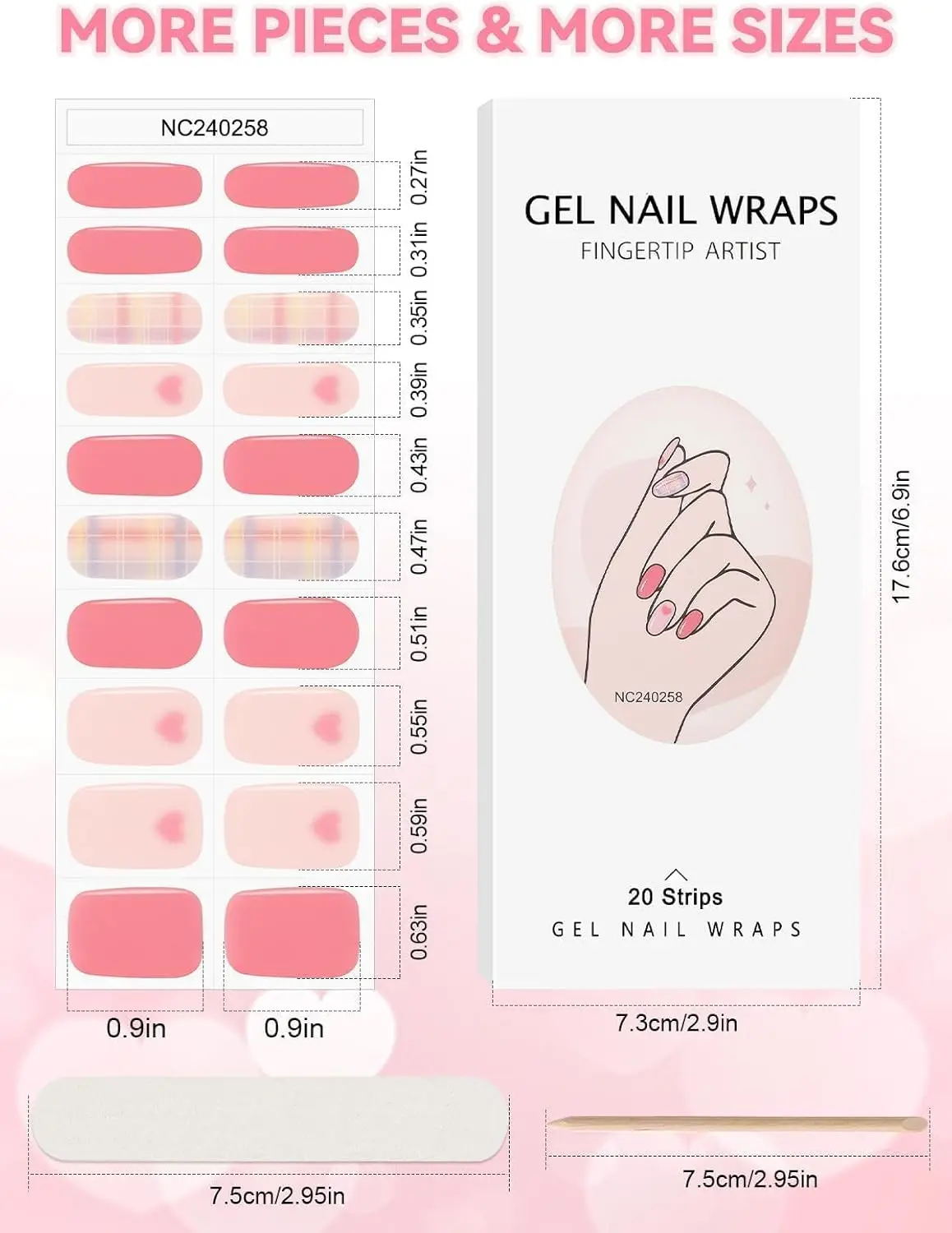 20 tiras de gel semicuradas para el día de San Valentín con forma de corazón rosa para mujeres y niñas, se requieren UV/LED