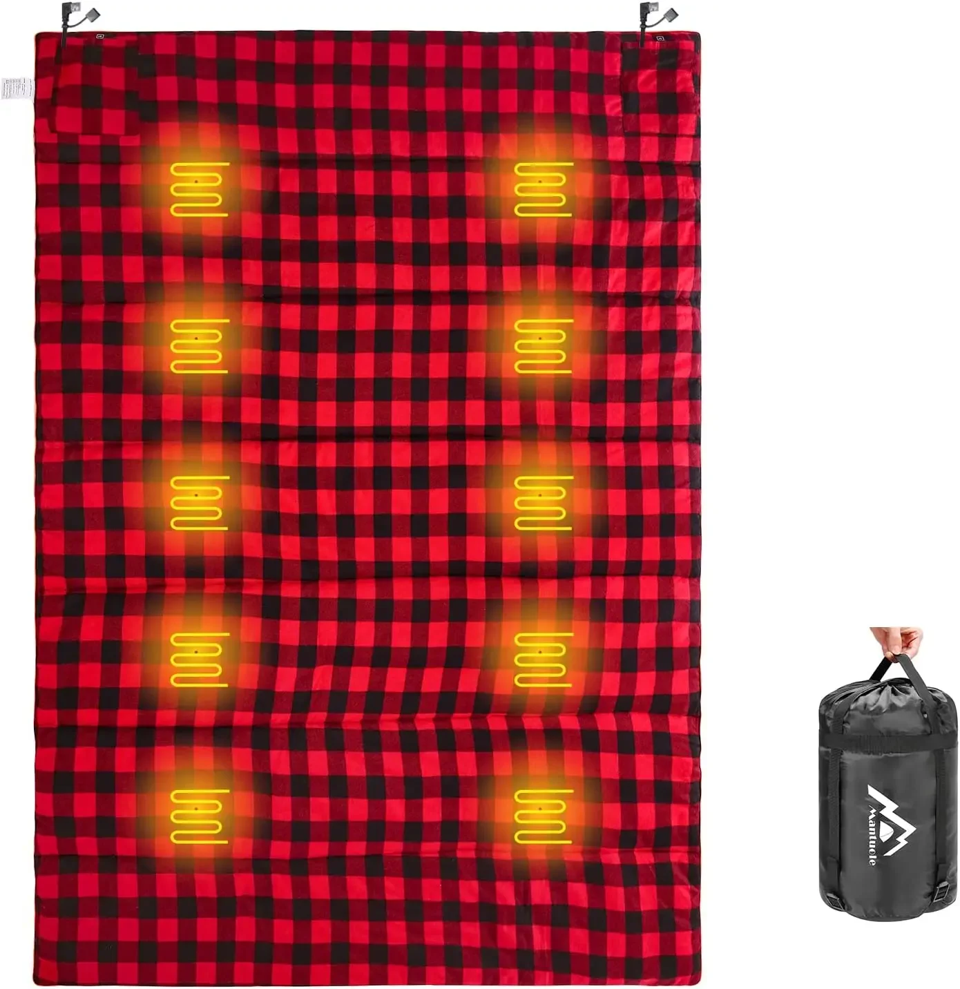 Sleeping Bag pad, Heated Sleeping Bag Liner, 5 Heating Zones, Multi USB Power Supported, Operated by Battery Power Bank o