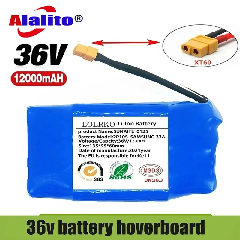 

36V 18650 Battery Pack 6000mAh Rechargeable Lithium ion battery for Electric Self Balancing Scooter HoverBoard Unicycle