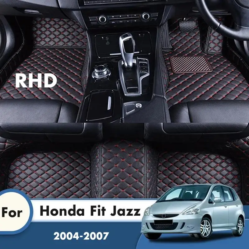 RHD Car Floor Mats For Honda Fit Jazz 2007 2006 2005 2004 Custom Leather Carpets Auto Interior Accessories Car Styling