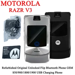 MOTOROLA RAZR V3 Refurbished-Original Unlocked Clamshell Bluetooth Mobile Phone GSM 850/900/1800/1900 USB Charge Cell Phone