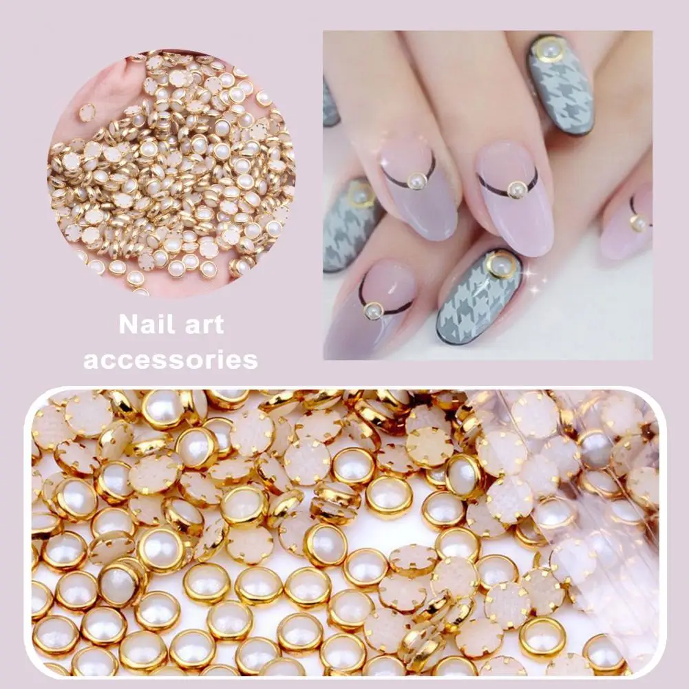 Resin Nail Charms Metal Rhinestone Nail Beads 100pcs Handcraft Half Round Diy Beauty Glitter Decoration for Nail Art Head Clip