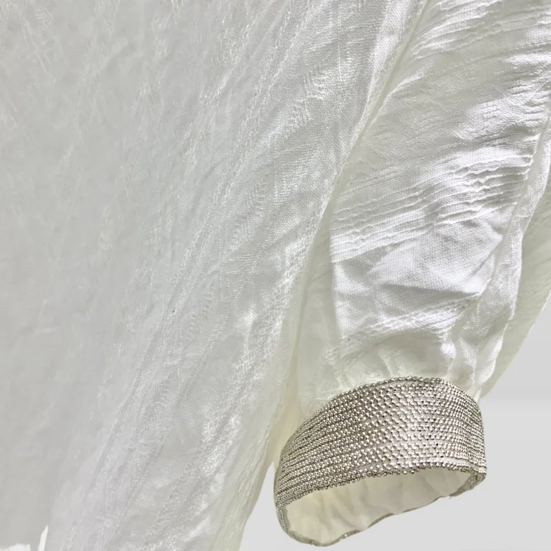 قميص نسائي من الساتان بأكمام طويلة وياقة مقلوبة بلوزة للسيدات قميص أبيض كلاسيكي بأزرار للأسفل بلوزة رسمية OfficeAH0145