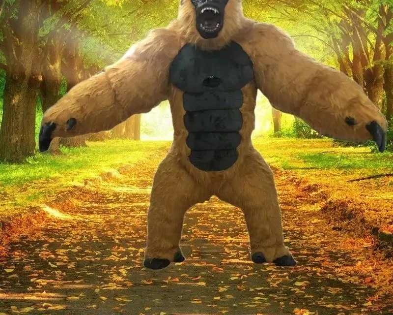 Disfraz de Gorila Inflable Gigante de Peluche Colorido, Traje de Muñeco Caminante de Dibujos Animados, Accesorios para Actividades de Disfraces de Halloween y Navidad