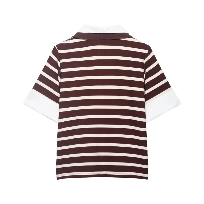 Women's Striped Spliced Top 2026 Spring Summer New Polo Collar Short Sleeves Tops Casual Fashion Female Knit Pullover