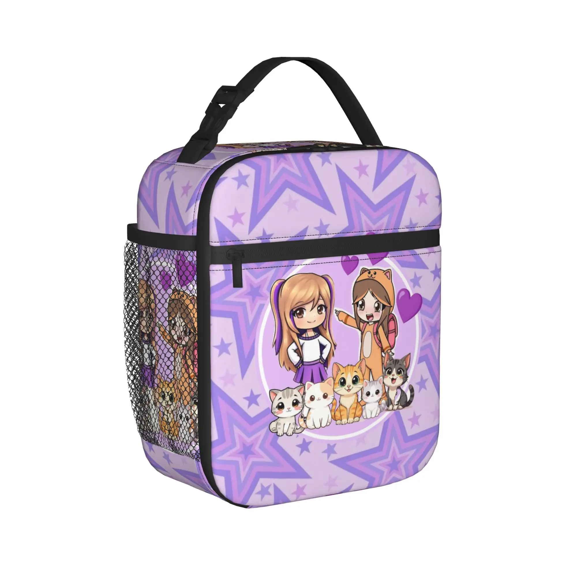Lyna Vallejos Gamer Insulated Lunch Bag Large Cute Cat Star Reusable Thermal Bag Tote Lunch Box School  Outdoor Food Bag