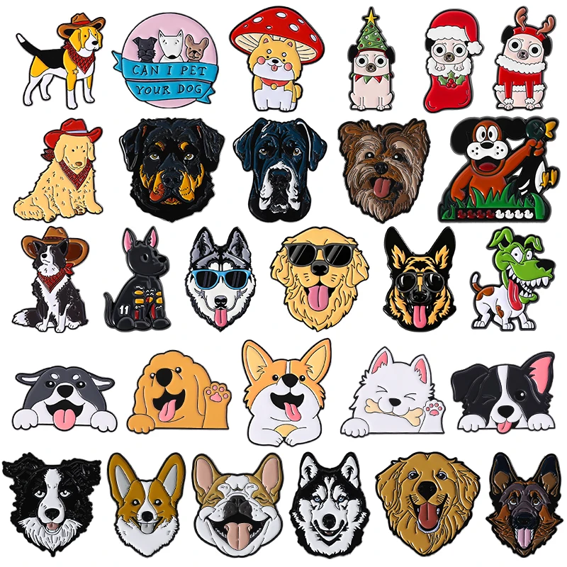 Perros cachorro alfileres esmaltados Beagle Border Collie pastor alemán Golden Retriever Husky Corgi broches insignias de solapa joyería de animales