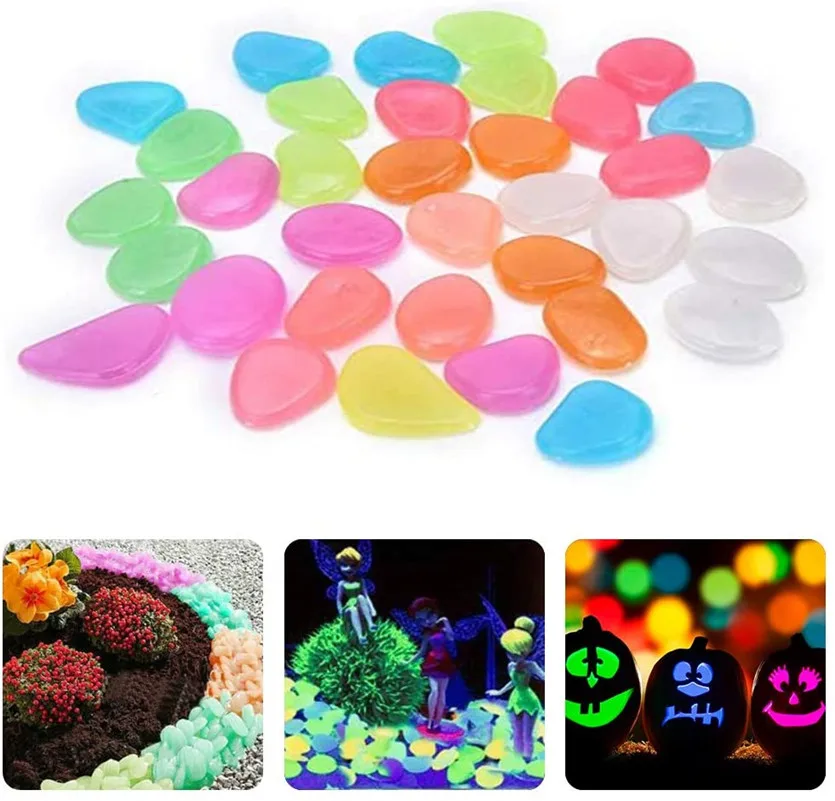 100pcs Garden Luminous Glowing Stone Pebble Glow in the Dark Garden Glow Stones Rocks for Walkways Garden Path Patio Lawn Decor