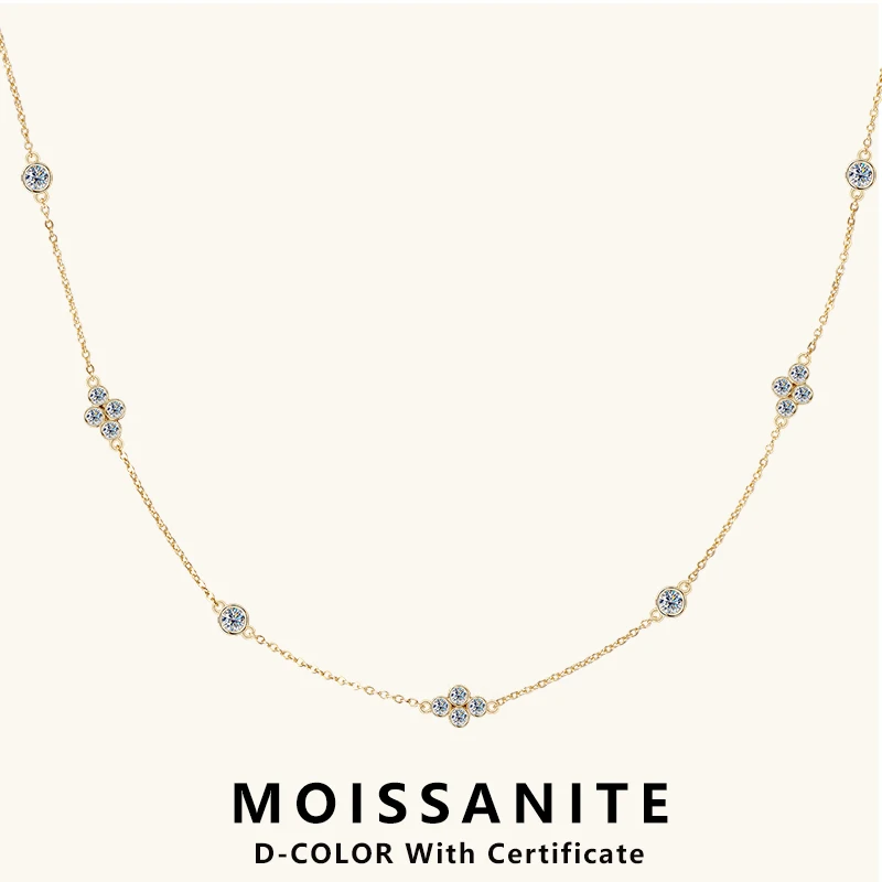 

Lnngy 3mm&2mm Moissanite Choker Necklaces Collar Plata 925 Sterling Silver Clavicle Chain Necklace For Women Neck Jewellry Gift