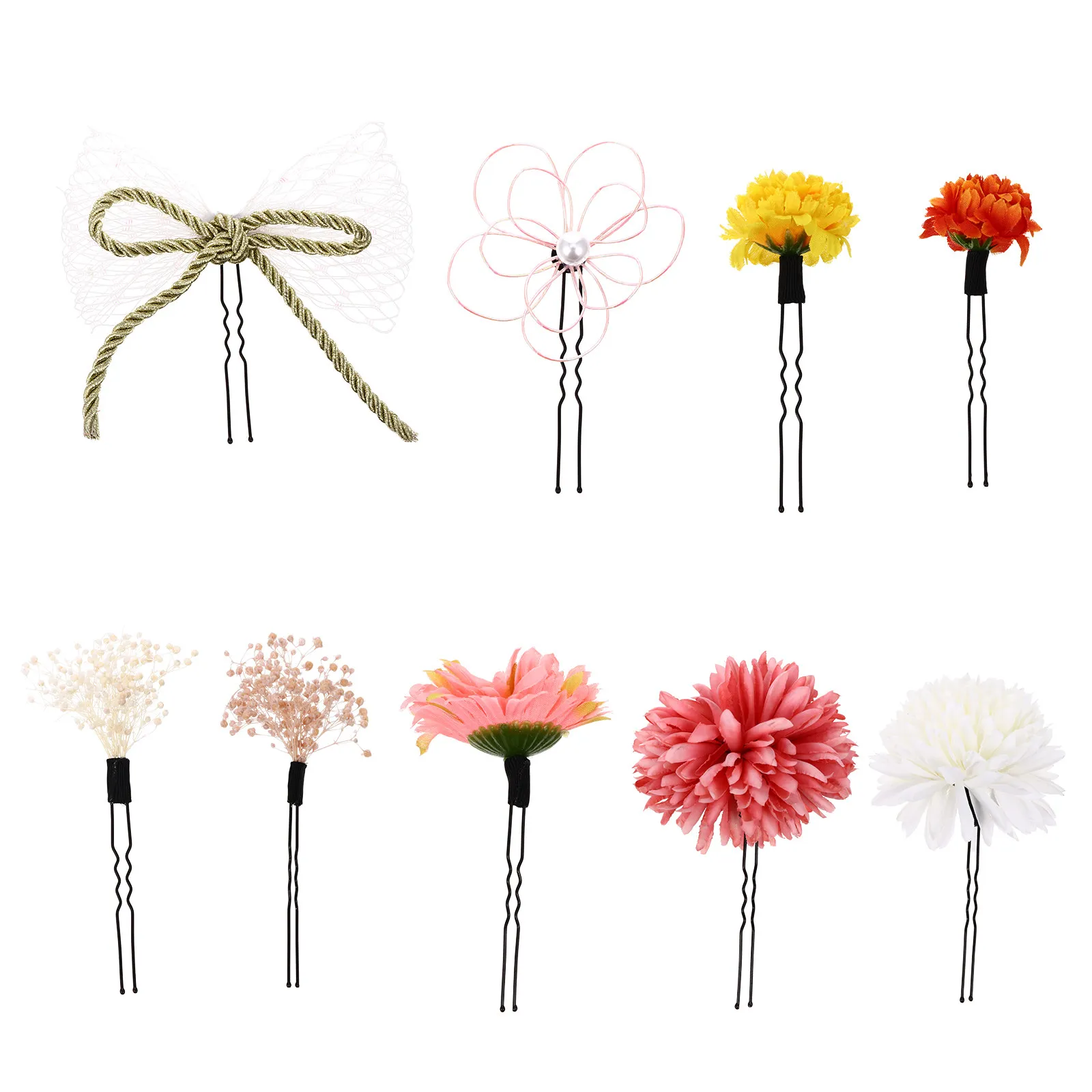 1Set Chrysanthemum Flower Headdress Exquisite Kimono Hair Jewelry Female Hair Ornament Decorative Preserved Flower Accessory
