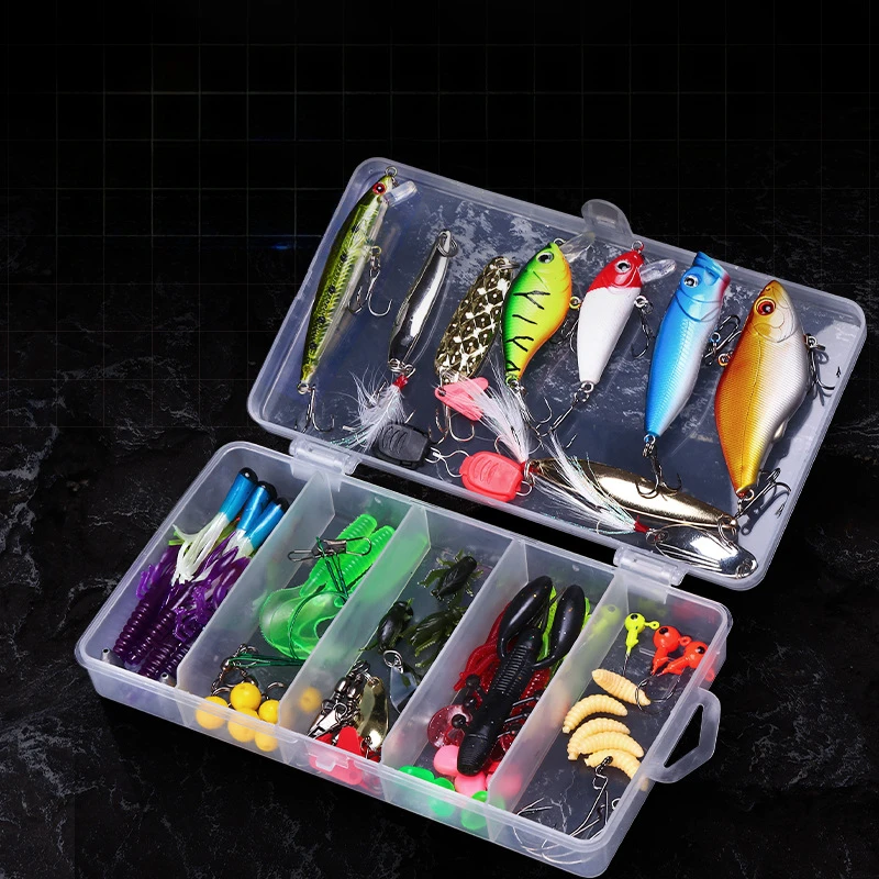 Fishing Aceessories 88 Pcs Lure Baits Sets Fishing Tackle with Soft Lure Crankbait Jigging Lure Metal Spoon Kits