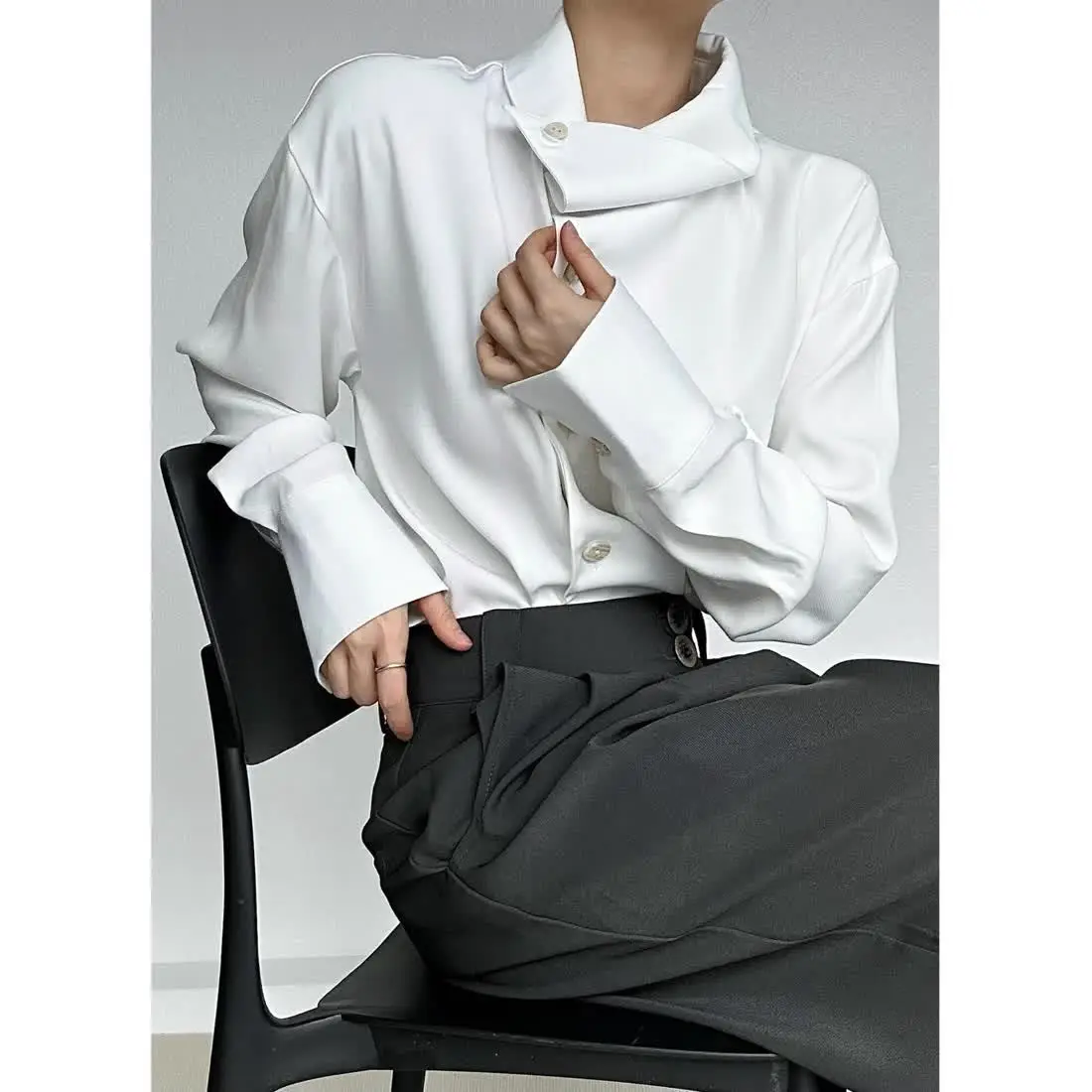 

America Style Elegant Fashion Shirt Offica Lady Solid Retro Tops Higt Street Irregular Design Blouse Aesthetics Y2k Clothing