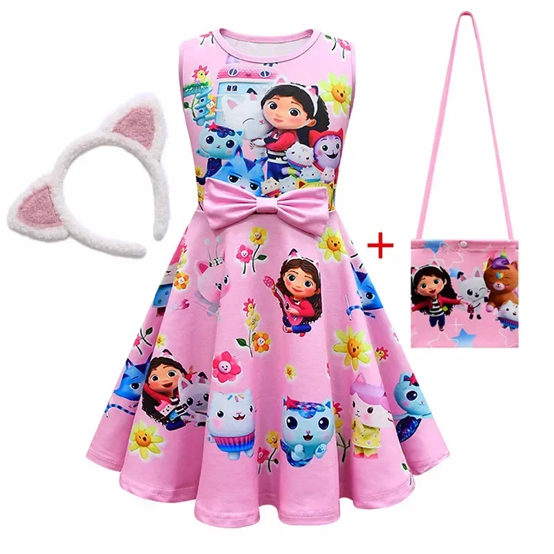 Gabby Cats Kids Clothes Girls Gabby'S Dollhouse Dress Summer Sleeve Bow Sundress Toddler Girls Birthday Party Princess Dresses