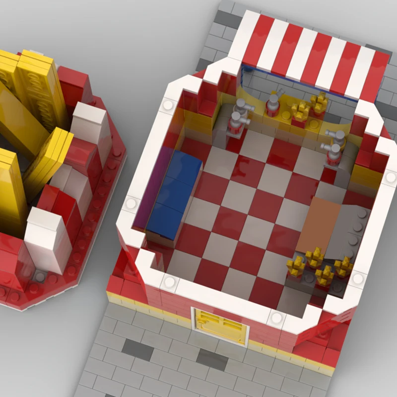 923 PCS Building Brick Modular French Fries Stand MOC Customize Modular Building Block Design Simple DIY Boys Toy Birthday Gift
