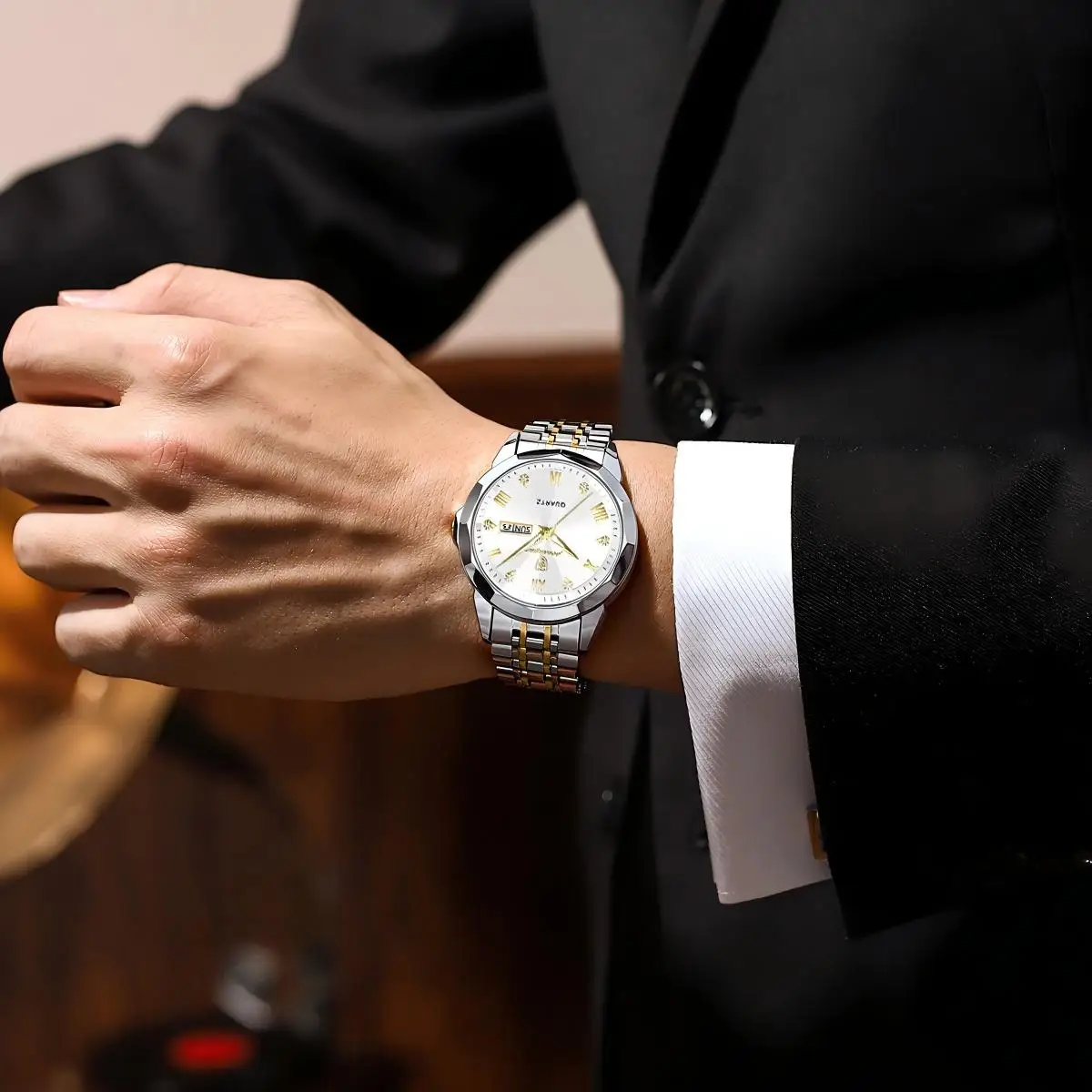 POEDAGAR ساعة رجالية أصلية فاخرة مقاومة للماء مضيئة للتاريخ أسبوع رجل الأعمال ساعة كوارتز من الفولاذ المقاوم للصدأ ساعات رجالية عصرية