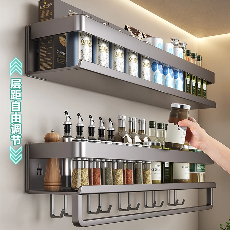 

Multi-Functional Storage Rack With Rod Seasoning Rack Wall-Mounted Shelf Seasoning Storage Rack Kitchen Organizer Accessories