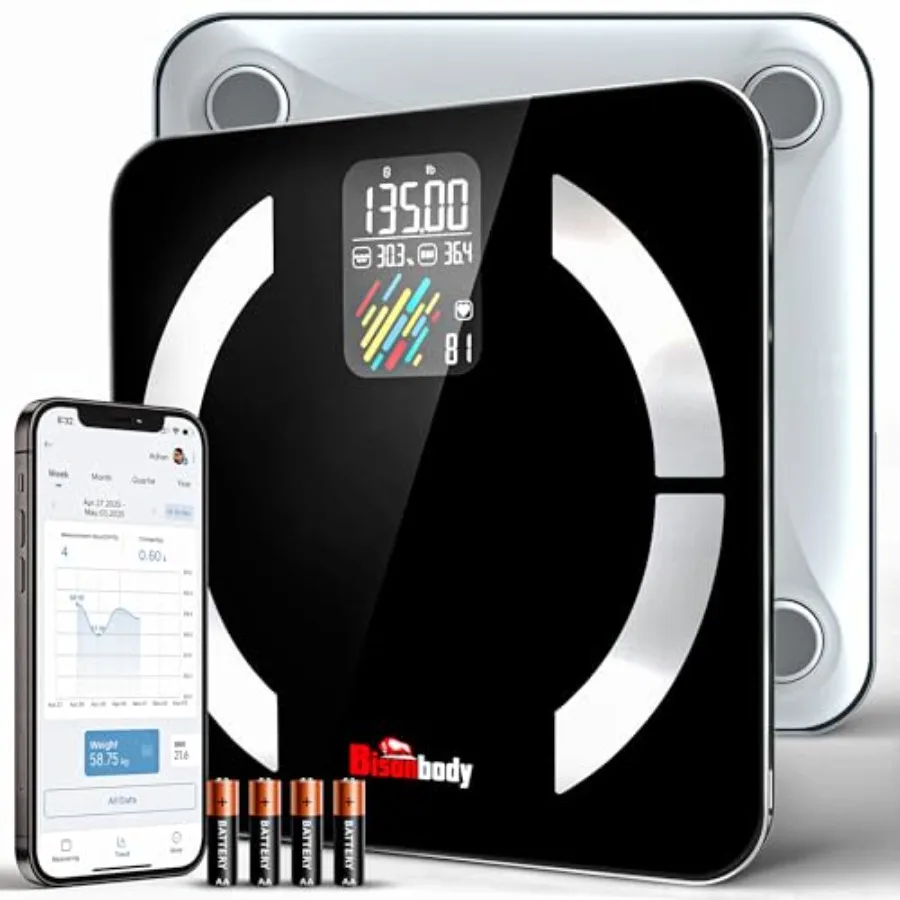 

Умные цифровые весы для ванной комнаты с большим дисплеем, точные показания, 22 показателя, включая индекс сердечного ритма, частоту пульса, жировые отложения, сухой вес тела