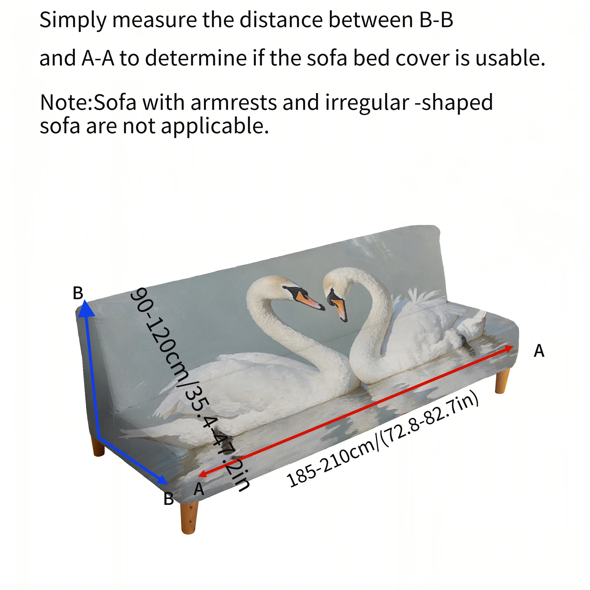 White Swan armless elastic sofa bed cover, non-slip and anti-grab furniture protective cover, easy to install