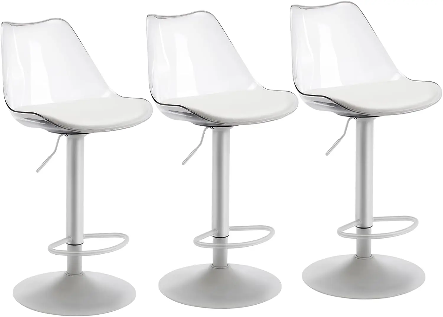 

Modern Swivel Bar Stools Set of 2, Faux Leather Upholstered Counter Height Stools with Clear Acrylic Backrest, Adjustable Bar