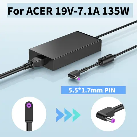135W 19V 7.1A AC Charger For Acer Nitro 5 N18C3 AN515-51 AN515-41 AN515-53 AN515-43 ADP-135K Laptop Adapter Power Supply Cord