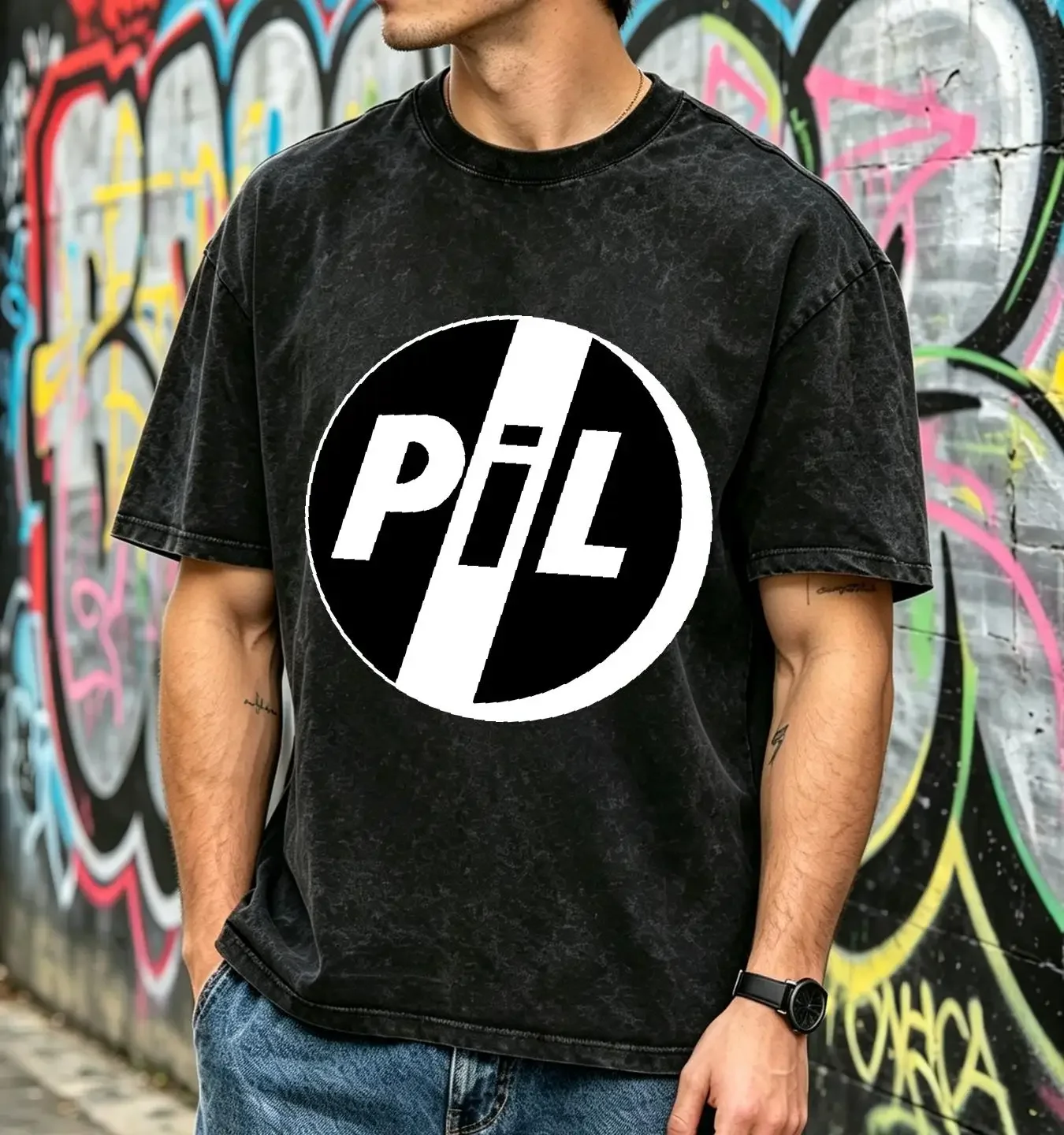washed T Shirt PIL Public Image Ltd White Logo vintage Washed Soft fashion Top For Everyday Wear Casual Breathable Comfortable