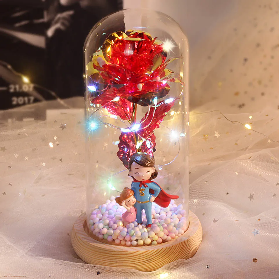 Hot LED Enchanted Galaxy Rose Beauty And The Beast Rose With Fairy Light In Dome For Christmas Valentine\'s Day Gift Mother\'s DAY