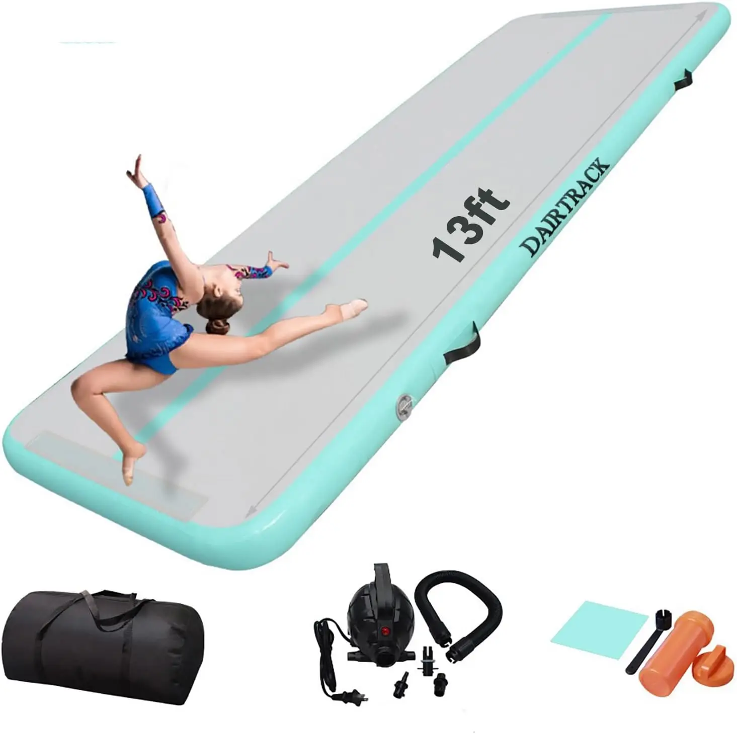 13ft Inflatable Gymnastics Mat Air Tumbling Mat with Air Pump for Home/Gym/Outdoor/Training/Water