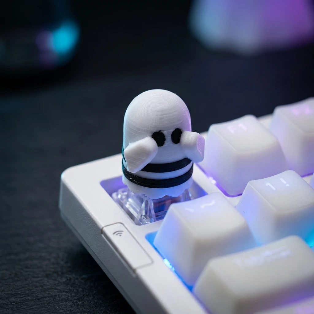 Cute Ghost Artisan Keycap 3D Printed Striped Spooky Keycap for Cherry MX Mechanical Gaming Keyboard Halloween Decor Gift